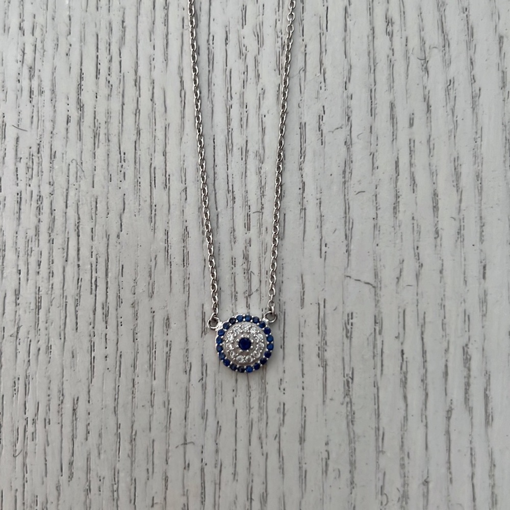 Silver necklace with blue and silver pendant - Picture 2 of 3